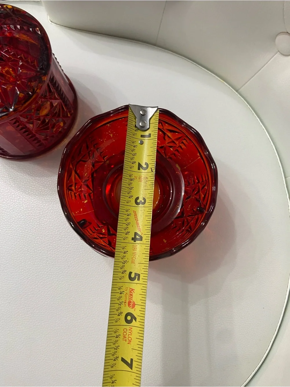 Vintage INDIANA GLASS Fairy Lamp Ruby Flash Red over Amber STARS & BARS - Picture 17 of 17